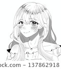 女孩插畫，黑白 137862918