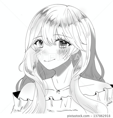 女孩插畫，黑白 137862918