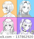 四個女孩的彩色插圖。 137862920