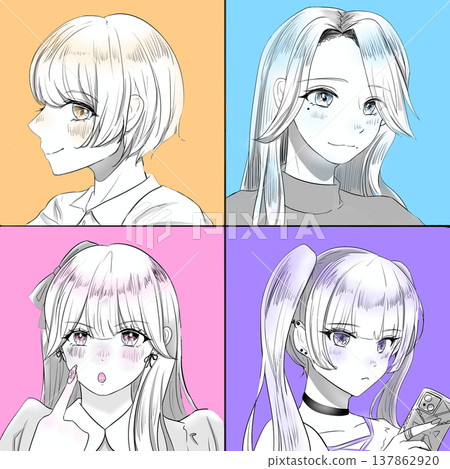 Illustration of four girls, colorful. Illustration of four girls, colorful. 137862920