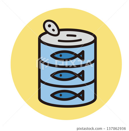 罐頭食品的圖示。例如金槍魚罐頭或鯖魚罐頭。 137862936