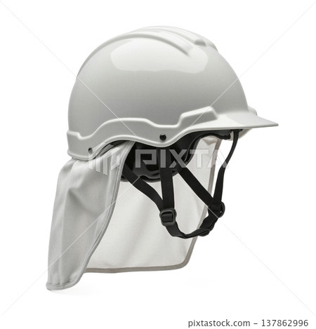 Safety helmet construction hard hat with a protective sun neck shield isolated on a transparent background 137862996