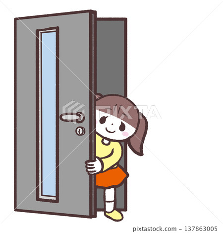 An illustration of a girl peeking out from the front door. An illustration of a girl peeking out from the front door. 137863005