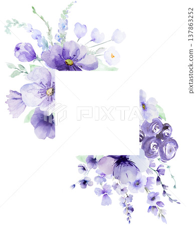 Square frame with watercolor light purple flowers, botanical border isolated illustration Square frame with watercolor light purple flowers, botanical border isolated illustration 137863252