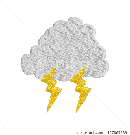 [Clouds and Lightning] Hand-embroidered illustration material 137863289