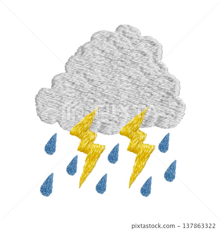[Clouds, Thunder, and Rain] Hand-embroidered illustration material 137863322