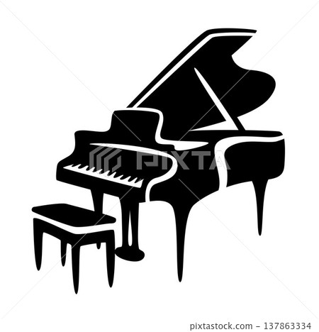 Black piano isolated on white, classic grand piano	 137863334