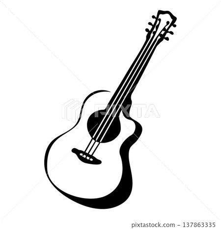 Acoustic guitar vector illustration, guitar sketch line vector	 137863335