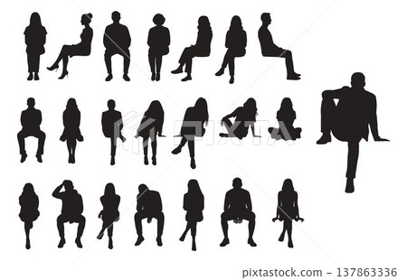 Sitting people silhouette, sitting man and woman, various sitting and poses 137863336