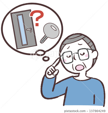 一幅插圖，描繪了一位擔心鎖門的老人。 137864249