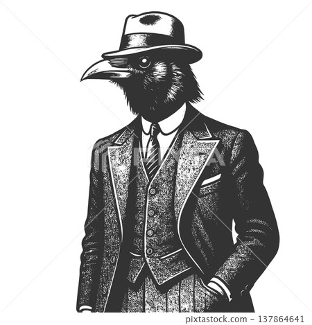 Raven Head Businessman In Suit vector illustration Raven Head Businessman In Suit vector illustration 137864641