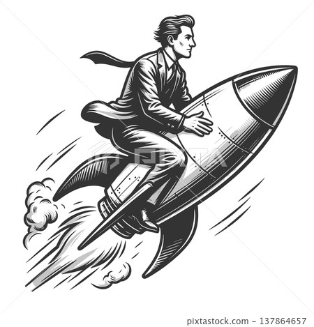 Businessman Riding Rocket Growth Startup Success Businessman Riding Rocket Growth Startup Success 137864657