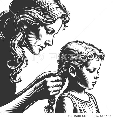 Mother Braiding Child Hair Tender Parenting Moment 137864682