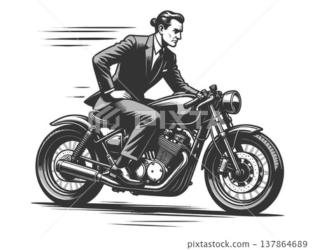 Businessman Riding Motorcycle Speed Concept Businessman Riding Motorcycle Speed Concept 137864689