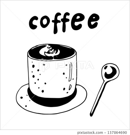 Whimsy Coffee Cup in doodle style  137864690