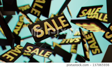 Sales Frenzy: Floating Sale Signs Create a Dynamic, Busy Retail Scene with Excitement and Energy Sales Frenzy: Floating Sale Signs Create a Dynamic, Busy Retail Scene with Excitement and Energy 137865936