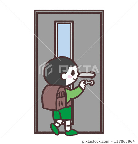 Illustration of a boy locking up the door Illustration of a boy locking up the door 137865964