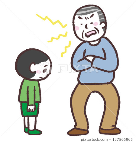 Illustration of a senior man yelling at a child 137865965
