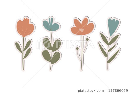 set of vector floral stickers in pastel color 137866059