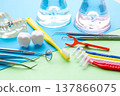 Various care products and dental instruments for maintaining oral hygiene; educational materials on proper brushing and regular checkups. 137866075