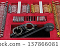 A test frame (temporary frame) and eye lenses for vision testing; a scene of precise measurements for creating eyeglasses. 137866081