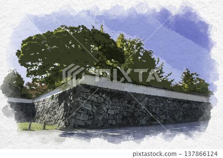 福岡縣福岡市舞鶴公園、福岡城遺址、上橋門的水彩畫 福岡縣福岡市舞鶴公園、福岡城遺址、上橋門的水彩畫 137866124