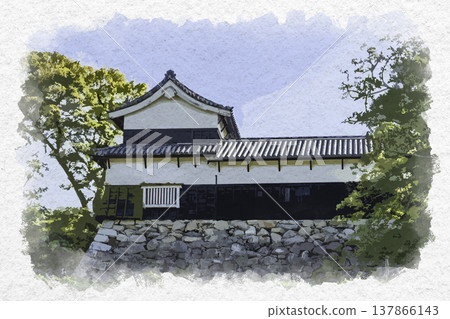 福岡縣福岡市舞鶴公園、福岡城遺址、南丸多門楣（南貝利塔）的水彩畫 137866143