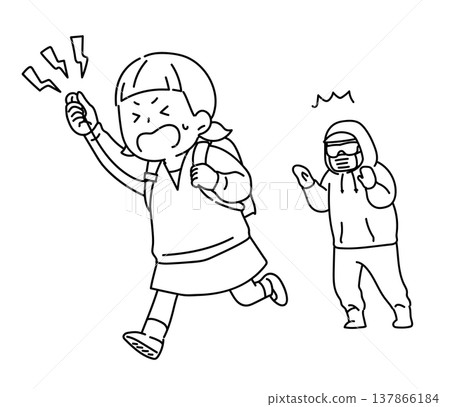 小學生拉響警報後逃跑（線描） 137866184