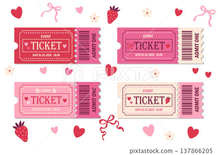 Pink ticket set playful flirty style decorative event admission collection Pink ticket set playful flirty style decorative event admission collection 137866205