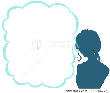 A woman sighs, silhouette, cloud-shaped speech bubble. A woman sighs, silhouette, cloud-shaped speech bubble. 137866274