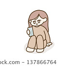 A simple illustration of a woman looking at her smartphone. 137866764