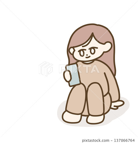一幅簡單的插圖,描繪了一位女士正在看她的智慧型手機。 一幅簡單的插圖,描繪了一位女士正在看她的智慧型手機。 137866764