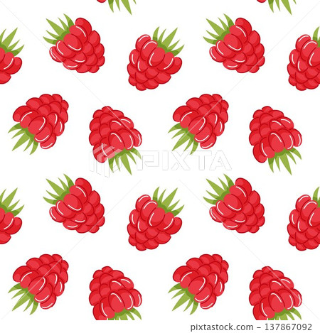 Seamless pattern with raspberry flat style. Fruit background for textile, wrapping paper, summer packaging and fresh food design. Seamless pattern with raspberry flat style. Fruit background for textile, wrapping paper, summer packaging and fresh food design. 137867092