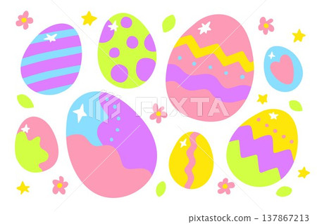 Colorful Easter eggs in dopamine style set Colorful Easter eggs in dopamine style set 137867213
