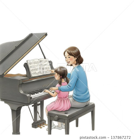 An illustration of a girl taking piano lessons at a music school. An illustration of a girl taking piano lessons at a music school. 137867272