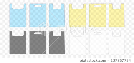 Transparent plastic shopping bag icons set in various shapes and colors. Plastic bags for garbage. Vector illustration Transparent plastic shopping bag icons set in various shapes and colors. Plastic bags for garbage. Vector illustration 137867754