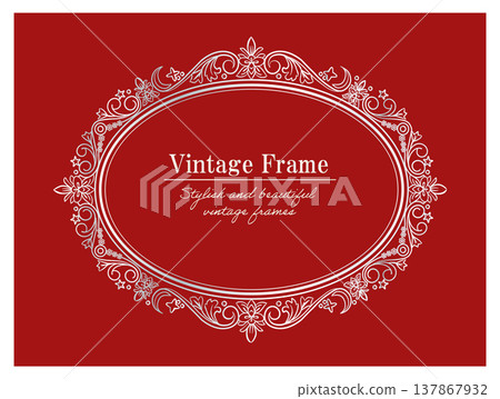 An antique oval decorative frame adorned with elegant silver ivy and celestial motifs. An antique oval decorative frame adorned with elegant silver ivy and celestial motifs. 137867932