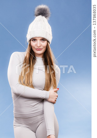 woman in thermal underwear woman in thermal underwear 137868035