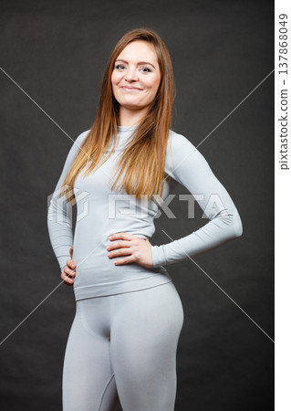 Fit woman in thermolinen underwear, Fit woman in thermolinen underwear, 137868049