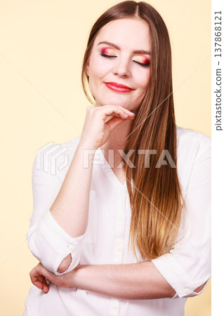 Attractive woman with thinking and contemplating Attractive woman with thinking and contemplating 137868121