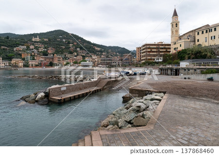 Recco waterfront and small harbor in Liguria Italy 137868460