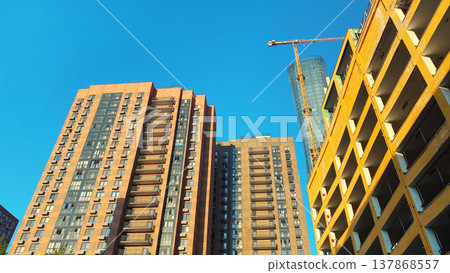Architecture and real estate, modern residential apartment building with large panoramic windows Architecture and real estate, modern residential apartment building with large panoramic windows 137868557