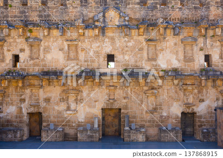 Stage portal of Roman theatre in ancient city of Aspendos, Turkey 137868915