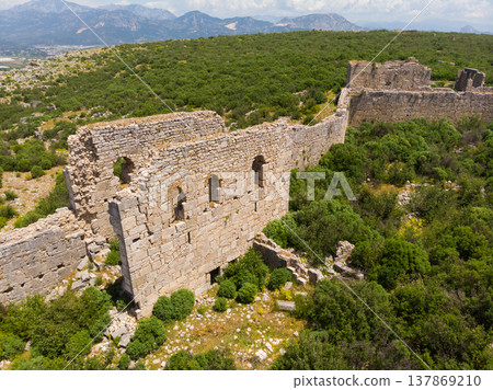 Ruins of antique Sillyon fortress at Turkiye Ruins of antique Sillyon fortress at Turkiye 137869210