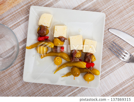 Traditional spanish pintxos Gilda Traditional spanish pintxos Gilda 137869315