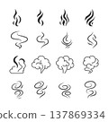 Set of black smoke, steam and swirl symbols arranged on white background 137869334