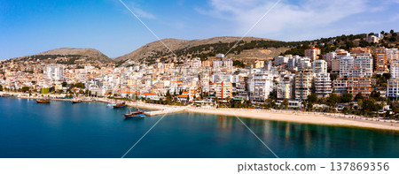Drone view of the resort town of Saranda Drone view of the resort town of Saranda 137869356