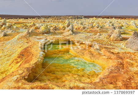 衣索比亞達洛爾的梯田式硫磺池和礦物景觀 衣索比亞達洛爾的梯田式硫磺池和礦物景觀 137869397