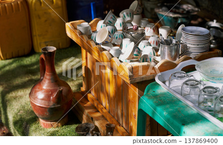 Ethiopian coffee ceremony jebena and cup set Ethiopian coffee ceremony jebena and cup set 137869400
