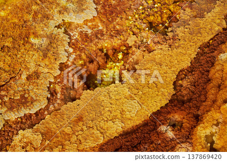 Abstract sulfur textures and mineral crustal patterns of Dallol, Ethiopia 137869420